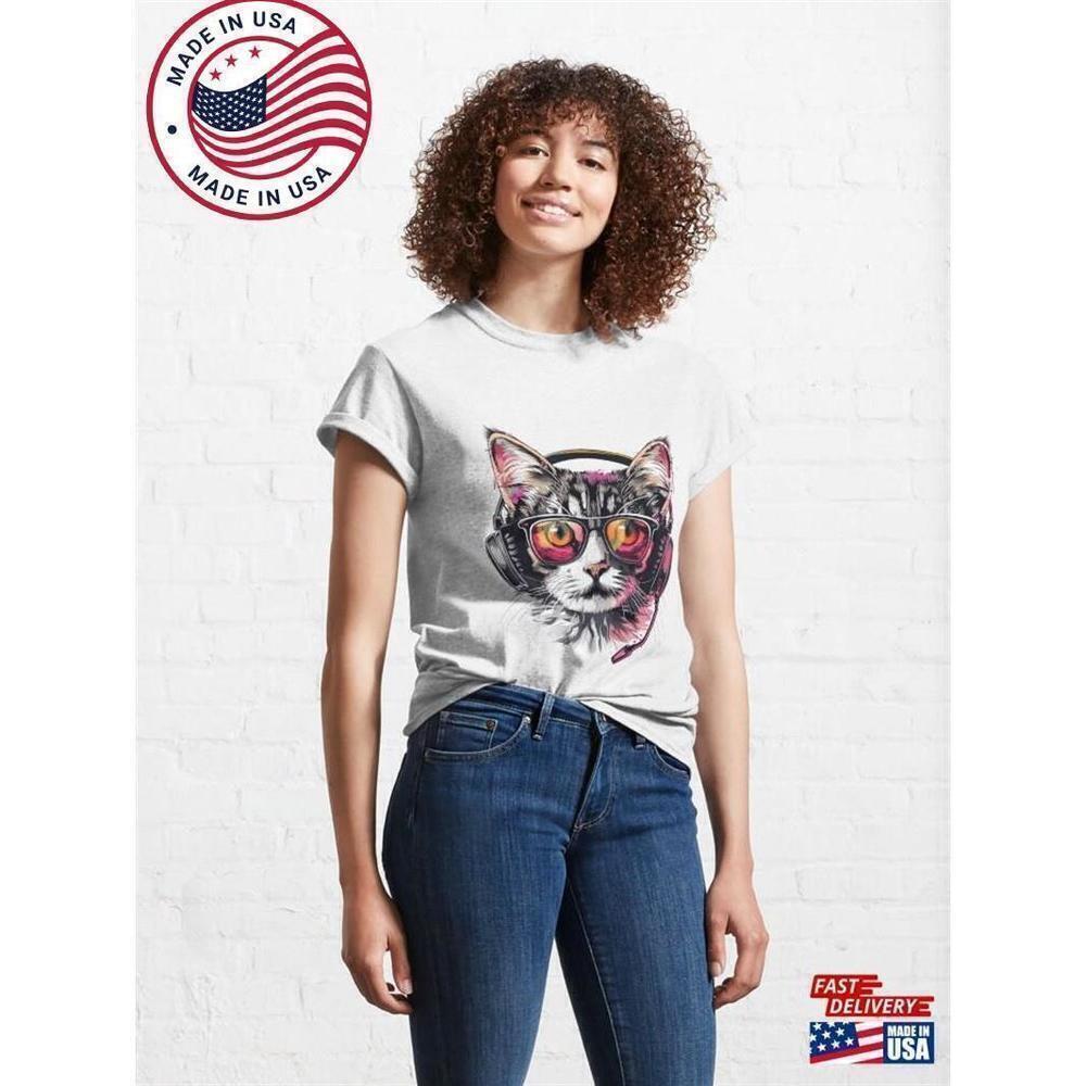 Gaming Cat With Headphones Cute Gamer Meme Classic T Shirt